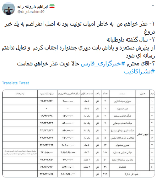 داروغه‌زاده: خبرگزاری فارس عذرخواهی کند