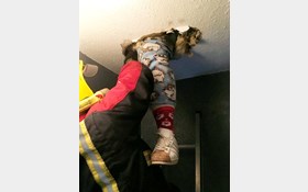 نجات زنی که در سقف گیر کرده بود!