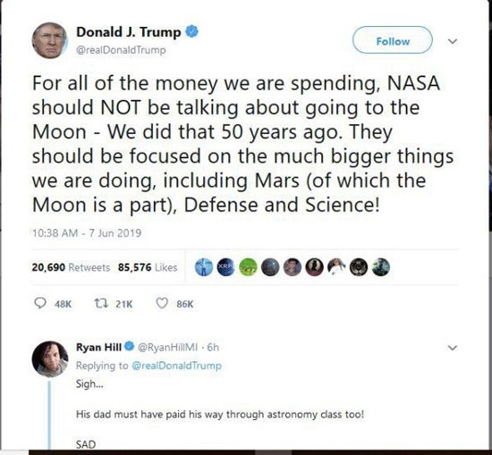توئیت ترامپ برای انتقاد از ناسا خبرساز شد