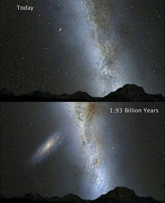تصاویر برخورد دو کهکشان راه شیری و آندرومدا