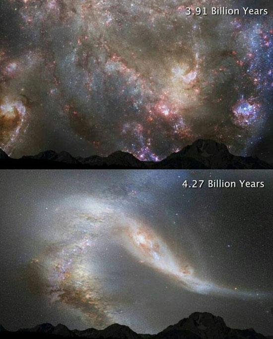 تصاویر برخورد دو کهکشان راه شیری و آندرومدا