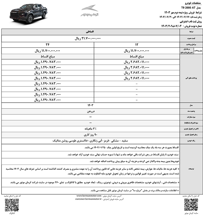 قیمت رسمی و شرایط فروش خودروی «ایگل» کرمان موتور اعلام شد