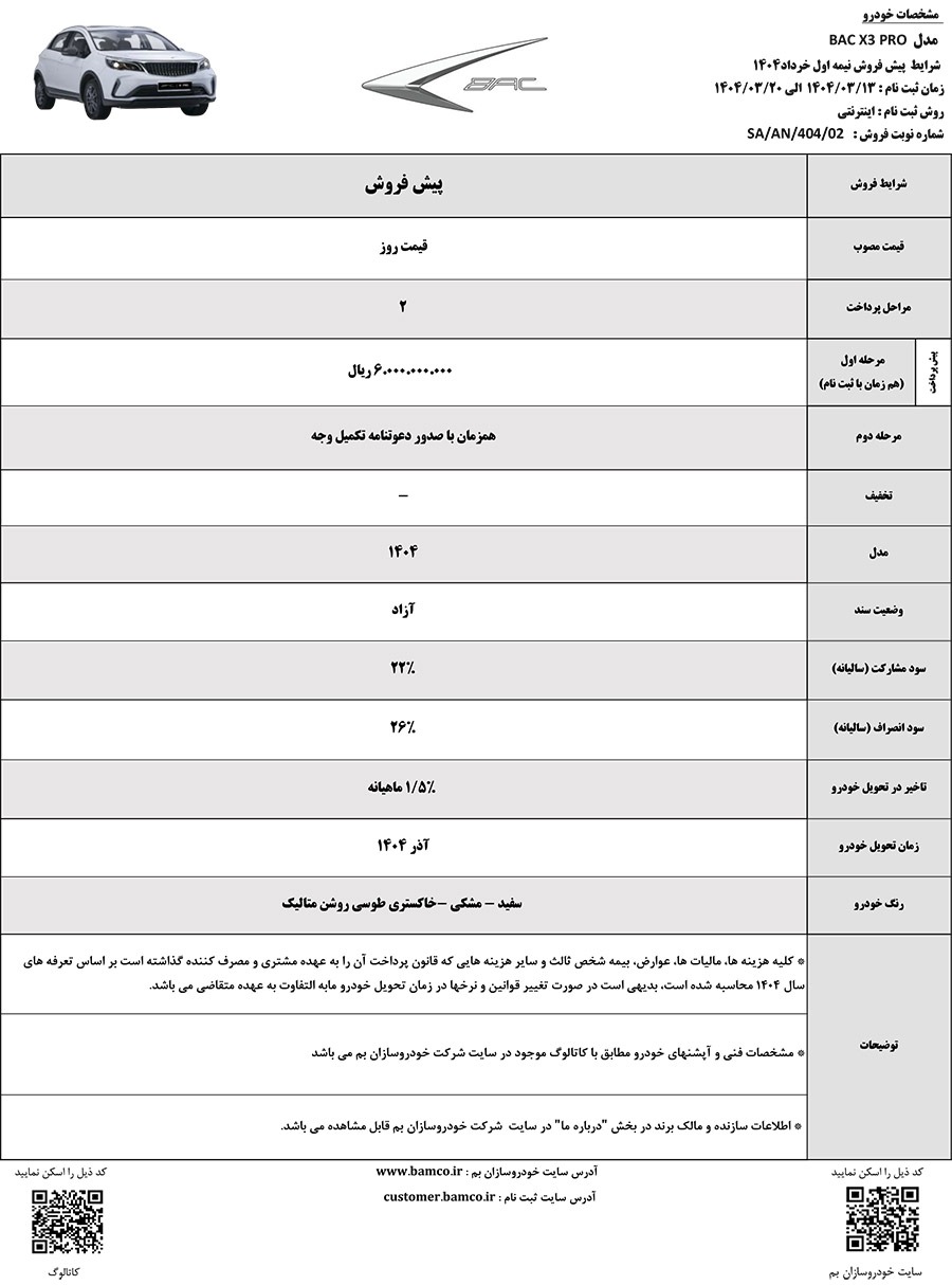 شرایط فروش خودروی بک X3 پرو اعلام شد