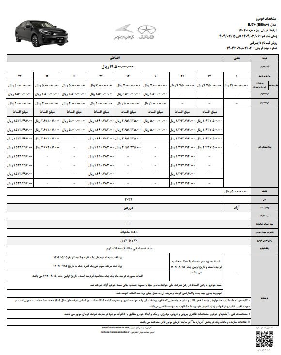 شرایط فروش نقد و اقساط خودروی KMC EJ ۷ PLUS با قیمت جدید و قطعی