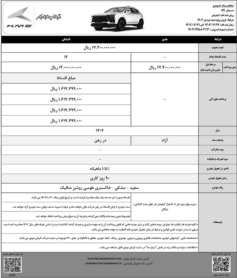 شرایط فروش قسطی خودروی ایکس ۵ اعلام شد