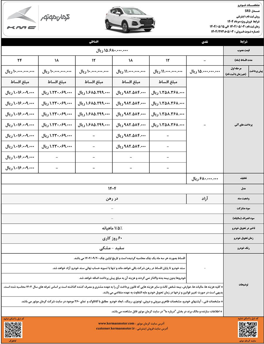فروش نقد و اقساط KMC SR۳ و پیش‌فروش محصولات کی‌ام‌سی J۷ و T۹