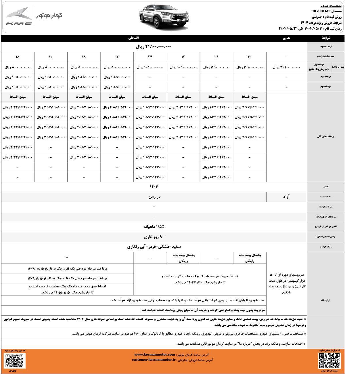 فروش اقساطی کی‌ام سی تی ۸ با شرایط متنوع پرداخت و بیمه بدنه رایگان