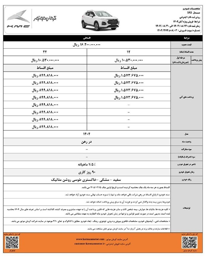 فروش اقساطی محصولات کرمان موتور آغاز شد + آبان ۱۴۰۴