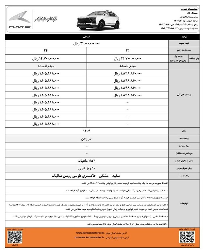 فروش اقساطی محصولات کرمان موتور آغاز شد + آبان ۱۴۰۴
